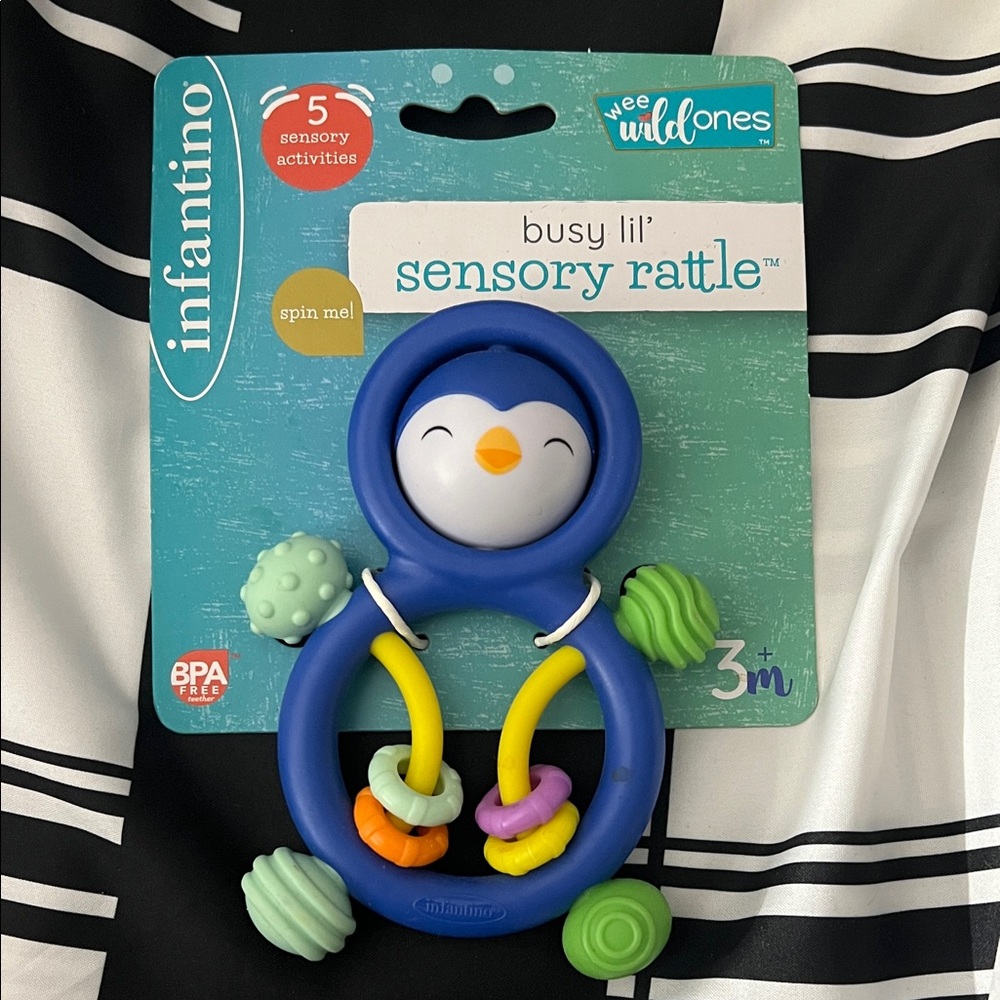 Infantino Blue Penguin Sensory Baby Rattle
